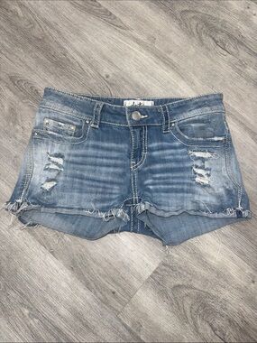 Summer Blue Denim Shorts Distressed with White Stitching - Daytrip
